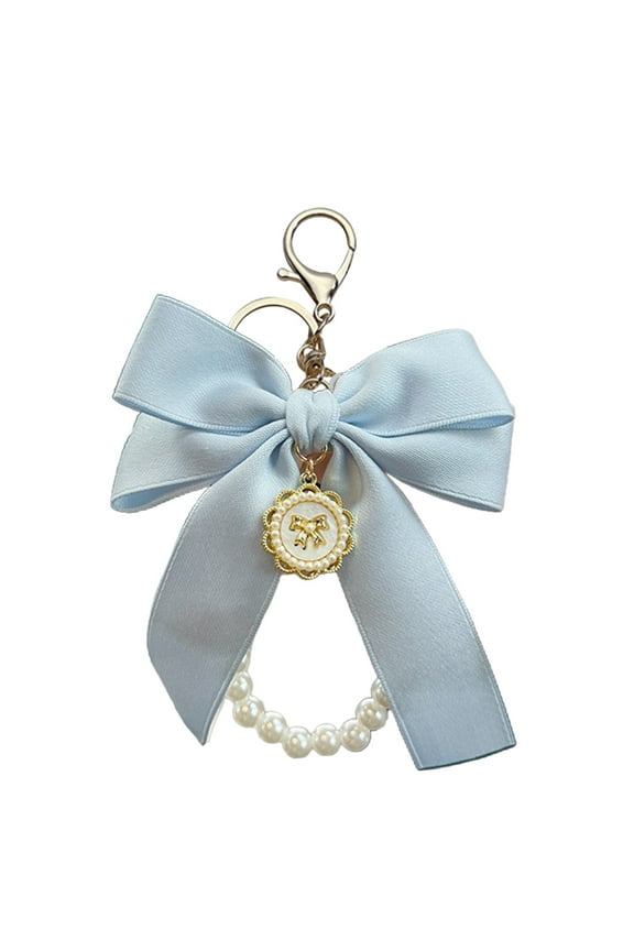 Cute Bow Keychain Wristlet for Women, Pearl Key Chains for Car Keys Bow Keychain Accessories for Women