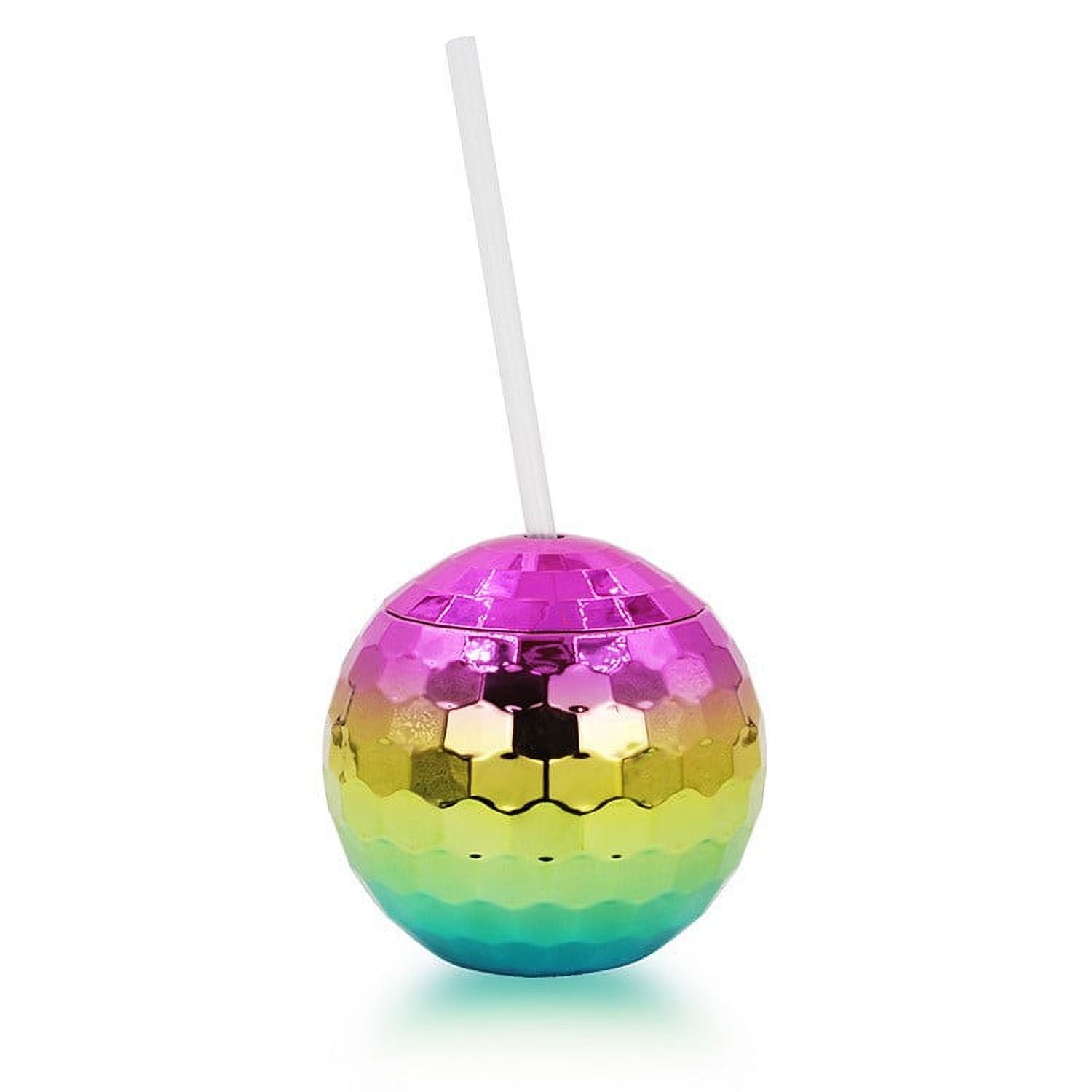 Tainini Disco Ball Drink Cup with Straw, Rainbow Disco Ball Tumbler