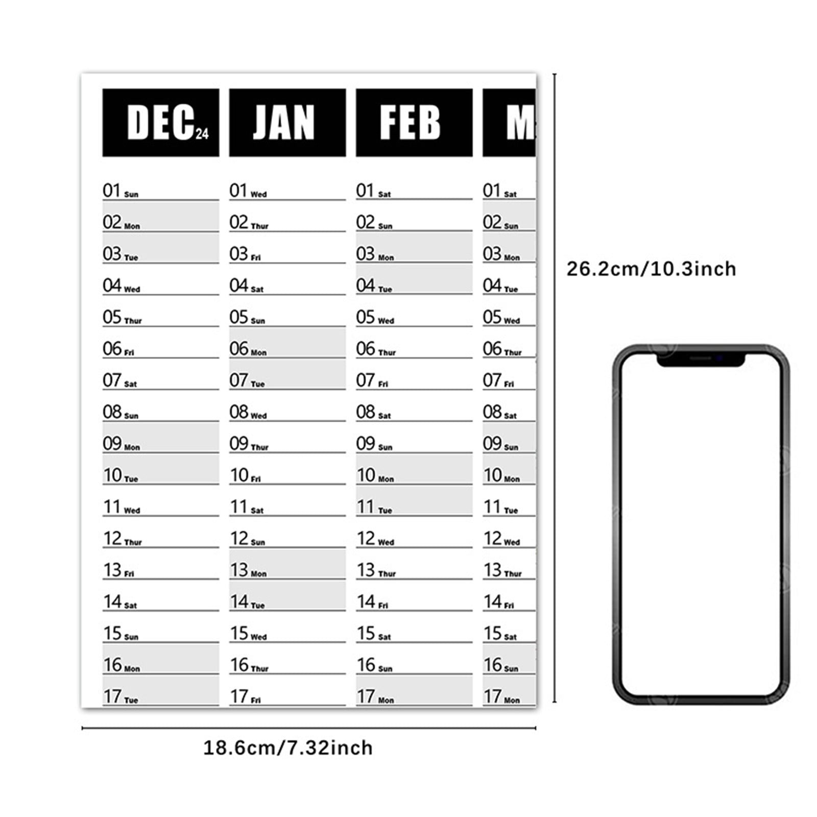 Tainini Yearly Wall Calendar 2025 from January 2025 to December 2025