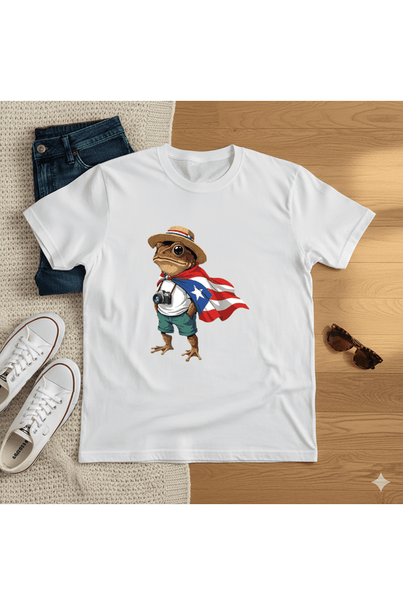 Taino Boricua Coqui Frog Puerto Rican Flag Heritage Fun Unisex T-Shirt, up to Size 5XL