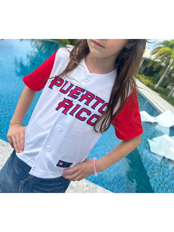 Puerto Rico Clemente 21 Kids Baseball Jersey – Soft V-Neck Button Front, Sizes 12