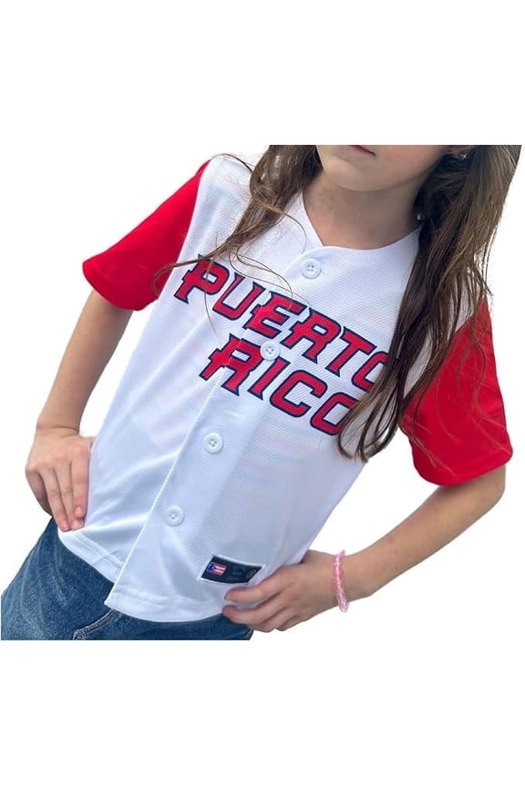 Puerto Rico white classic Jersey Short Sleeve VNeck Size 14