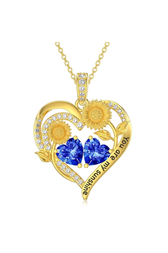 Birthstone Necklace for Women Double Sunflowers and Birthstones with Engraving Gold Plated Jewelry Valentines Day Birthday Gifts for Women Best Friend Friendship