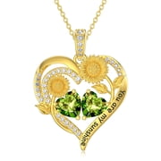 Taioiat Birthstone Necklace for Women Double Sunflowers and Birthstones with Engraving Gold Plated Jewelry Valentines Day Birthday Gifts for Women Best Friend Friendship