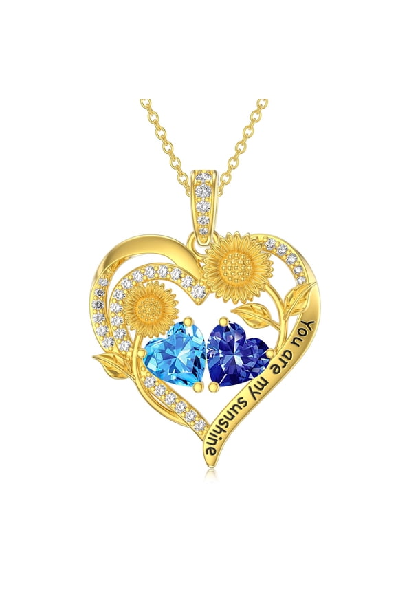 Birthstone Necklace for Women Double Sunflowers and Birthstones with Engraving Gold Plated Jewelry Valentines Day Birthday Gifts for Women Best Friend Friendship