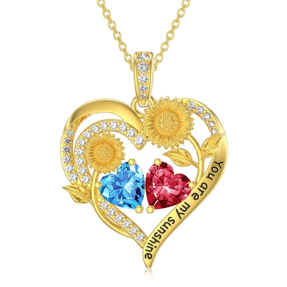 Taioiat Birthstone Necklace for Women Double Sunflowers and Birthstones with Engraving Gold Plated Jewelry Valentines Day Birthday Gifts for Women Best Friend Friendship