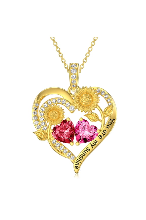 Birthstone Necklace for Women Double Sunflowers and Birthstones with Engraving Gold Plated Jewelry Valentines Day Birthday Gifts for Women Best Friend Friendship