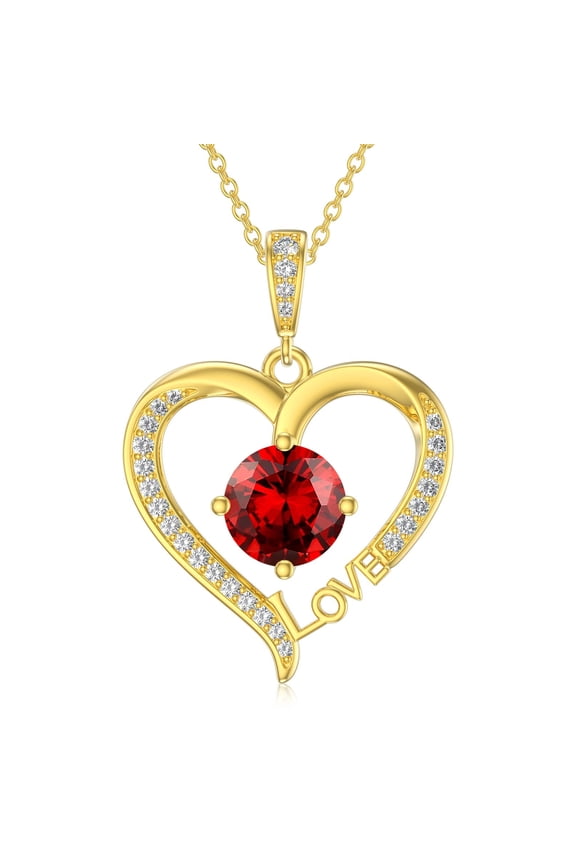 Birthstone Necklace for Women Heart and Love Gold Plated Pendant Birthstone Jewelry Birthday Anniversary Mother's Day Jewelry Gift for Mom Wife Sister Girlfriend Her