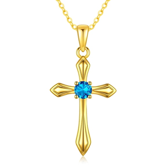 Taioiat Cross Necklaces for Women 14K Gold Plated December Birthstone Necklace Christian Pendant Religion Jewelry Gifts Wife Mother Girlfriend