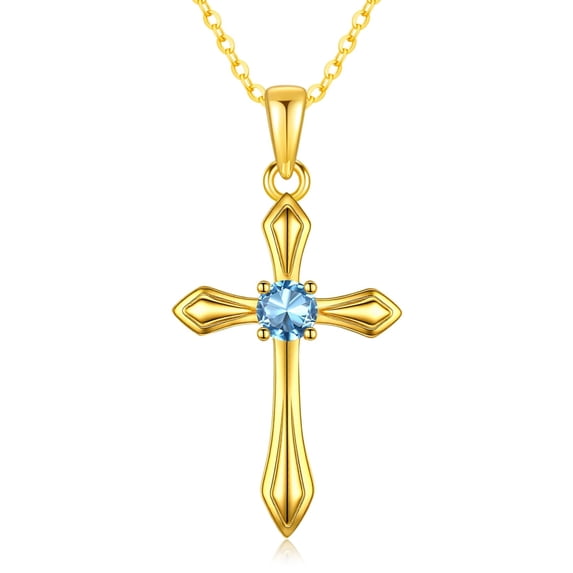 Taioiat Cross Necklaces for Women 14K Gold Plated March Birthstone Necklace Christian Pendant Religion Jewelry Gifts Wife Mother Girlfriend