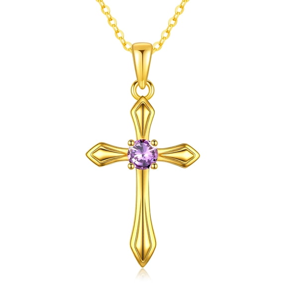Taioiat Cross Necklaces for Women 14K Gold Plated June Birthstone Necklace Christian Pendant Religion Jewelry Gifts Wife Mother Girlfriend