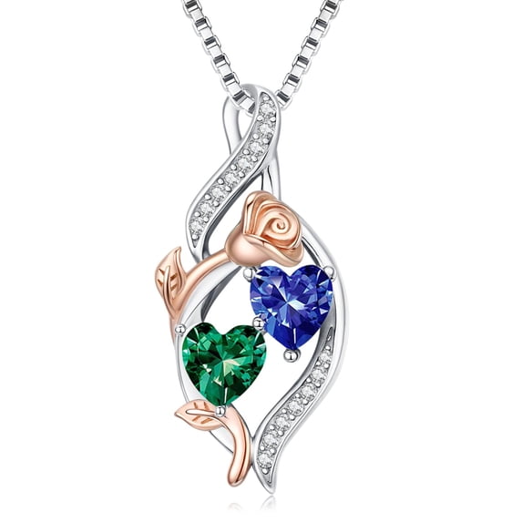 Taioiat Double Birthstone Necklaces for Women 18K Gold Plated Birthstone Rose Flower Jewelry Anniversary Valentines Day Mother's Day Birthday Gifts for Her Wife Girlfriend Mom