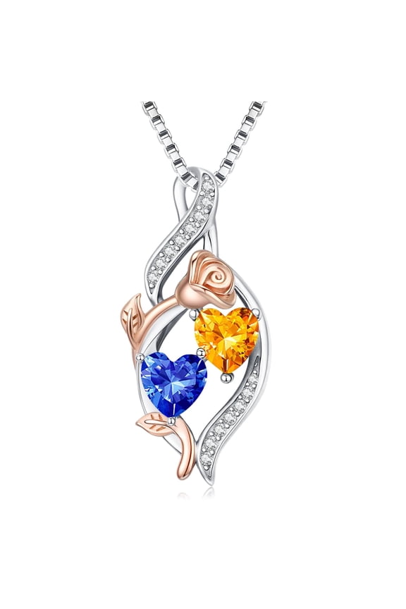Double Birthstone Necklaces for Women 18K Gold Plated Birthstone Rose Flower Jewelry Anniversary Valentines Day Mother's Day Birthday Gifts for Her Wife Girlfriend Mom