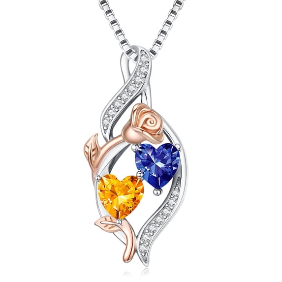 Taioiat Double Birthstone Necklaces for Women 18K Gold Plated Birthstone Rose Flower Jewelry Anniversary Valentines Day Mother's Day Birthday Gifts for Her Wife Girlfriend Mom