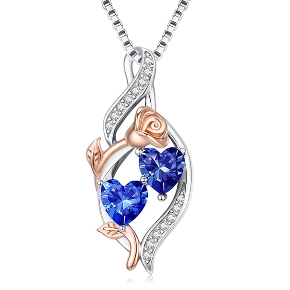 Taioiat Double Birthstone Necklaces for Women 18K Gold Plated Birthstone Rose Flower Jewelry Anniversary Valentines Day Mother's Day Birthday Gifts for Her Wife Girlfriend Mom
