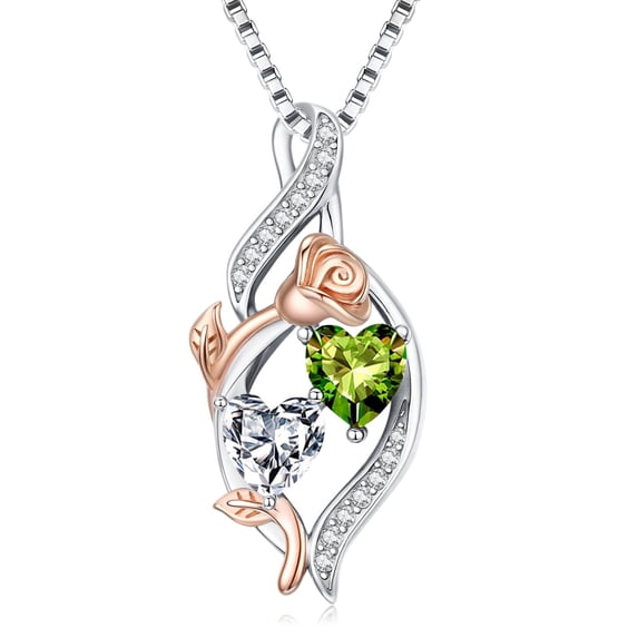Taioiat Double Birthstone Necklaces for Women 18K Gold Plated Birthstone Rose Flower Jewelry Anniversary Valentines Day Mother's Day Birthday Gifts for Her Wife Girlfriend Mom
