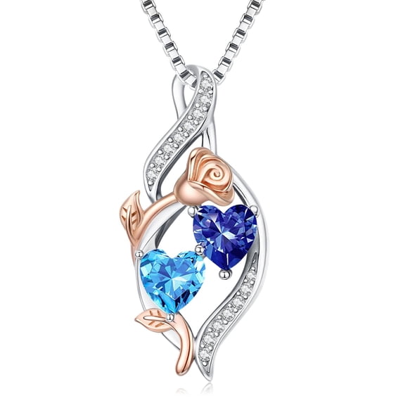 Taioiat Double Birthstone Necklaces for Women 18K Gold Plated Birthstone Rose Flower Jewelry Anniversary Valentines Day Mother's Day Birthday Gifts for Her Wife Girlfriend Mom