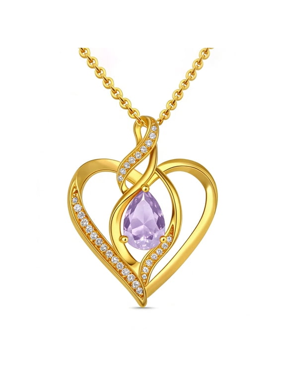 Heart Necklace for Women 14K Gold Plated Infinity June Birthstone Pendant Necklace Jewelry Gifts for Her Wife Girlfriend Mom on Birthday Anniversary Mother's Day