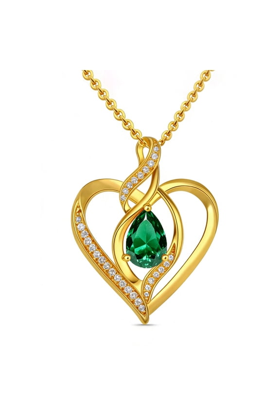 Heart Necklace for Women 14K Gold Plated Infinity May Birthstone Pendant Necklace Jewelry Gifts for Her Wife Girlfriend Mom on Birthday Anniversary Mother's Day