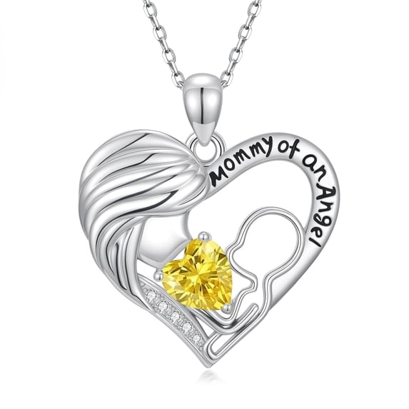 Taioiat Miscarriage Gifts Mommy of An Angel Necklace for Women Mom White Gold Plated Heart Pendant with November Birthstone Loss of Pregnancy Sympathy Jewelry Mothers Day Memorial Gift