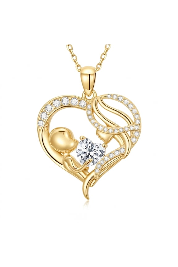 Mom Necklace Heart April Birthstone Gold Mama Pendant Necklace Mother's Day Jewelry Gifts for Mom Grandmother Wife