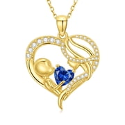 Taioiat Mom Necklace Heart September Birthstone 14K Gold Plated Mama Pendant Necklace Mothers Day Jewelry Gifts for Mom Grandmother Wife