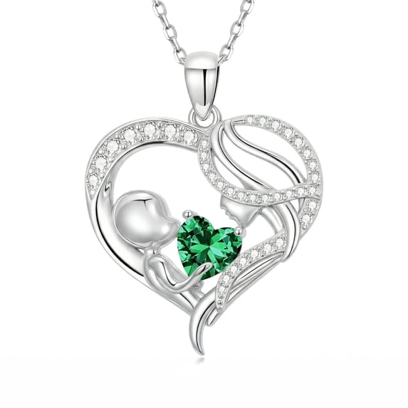 Taioiat Mom Necklace Heart May Birthstone Silver Mama Pendant Necklace Mother's Day Jewelry Gifts for Mom Grandmother Wife