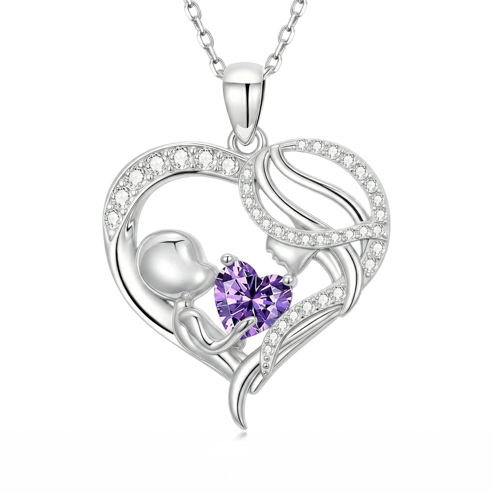 Taioiat Mother's Day Necklace with Birthstone, New Mom Gifts for Women, Mama Heart Pendant Necklace with Birthstone for Women, Birthday Gift for Wife and Grandmother