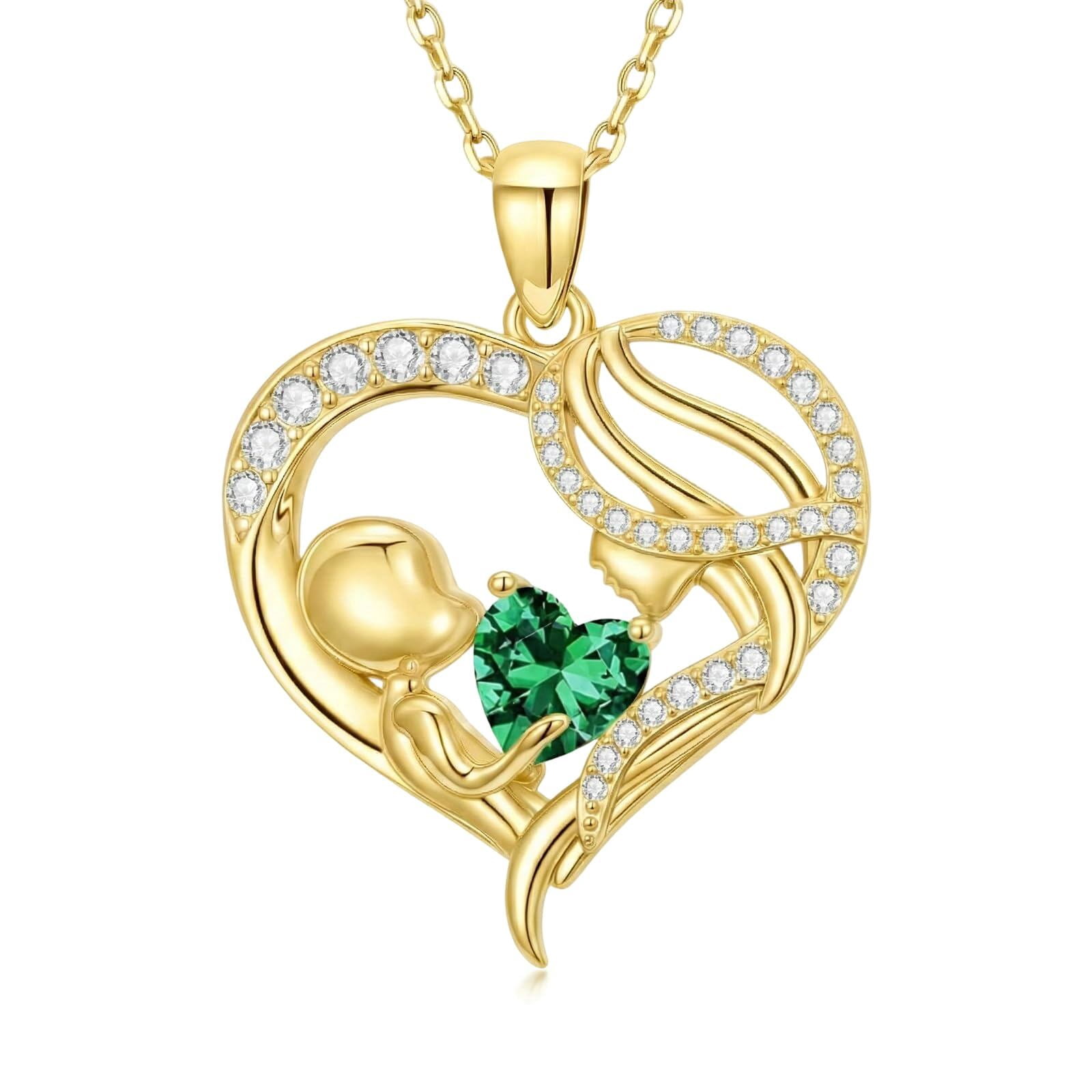 Taioiat Mom Necklace Heart May Birthstone Gold Mama Pendant Necklace Mother's Day Jewelry Gifts for Mom Grandmother Wife