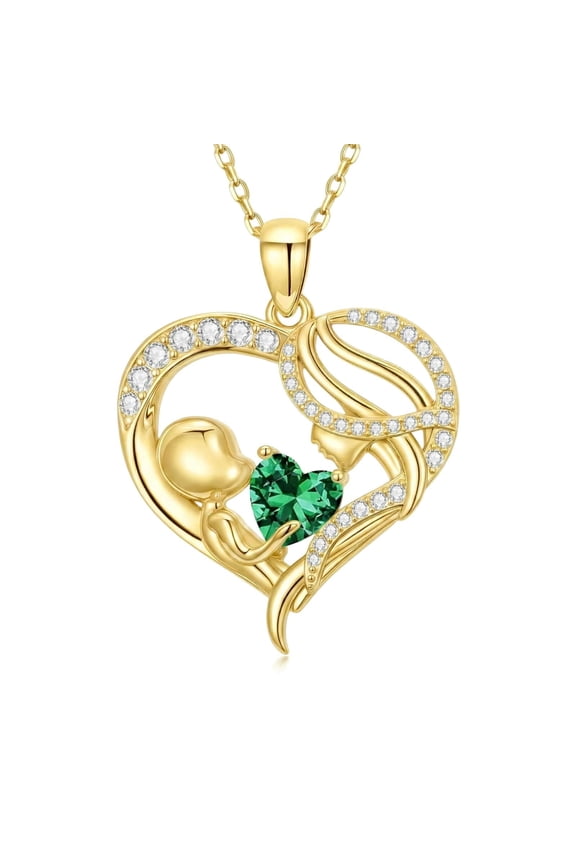 Mom Necklace Heart May Birthstone Gold Mama Pendant Necklace Mother's Day Jewelry Gifts for Mom Grandmother Wife
