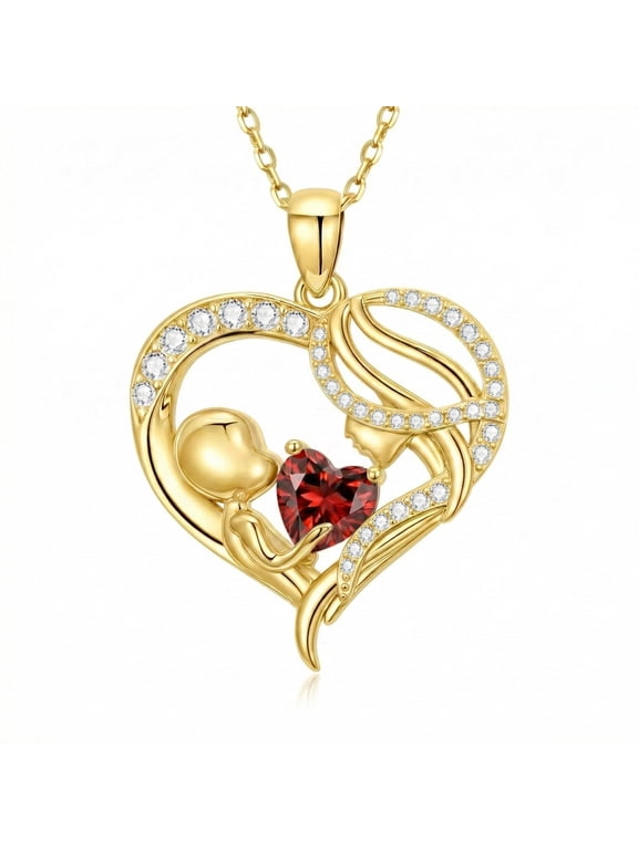 Mom Necklace Heart January Birthstone 14K Gold Plated Mama Pendant Necklace Mother's Day Jewelry Gifts for Mom Grandmother Wife