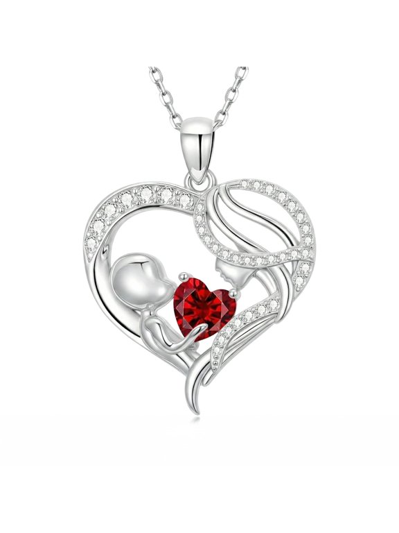 Mom Necklace Heart July Birthstone White Gold Plated Mama Pendant Necklace Mother's Day Jewelry Gifts for Mom Grandmother Wife