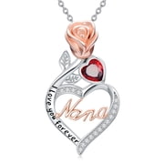 Taioiat Nana Necklace for Women 14K White Gold Plated Rose Heart Necklace Mothers Day Gift Jewelry Valentines Day Gift for Women Her