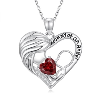 Taioiat New Mom Gift Birthstone Necklace Sliver Mommy and Angel with Birthstone for Her, Jewelry Anniversary Birthday Gifts for Women Wife Mom Her