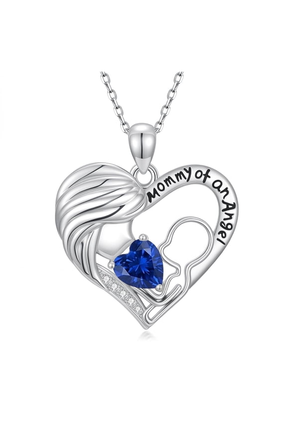New Mom Gift Birthstone Necklace Sliver Mommy and Angel with Birthstone for Her, Jewelry Anniversary Birthday Gifts for Women Wife Mom Her