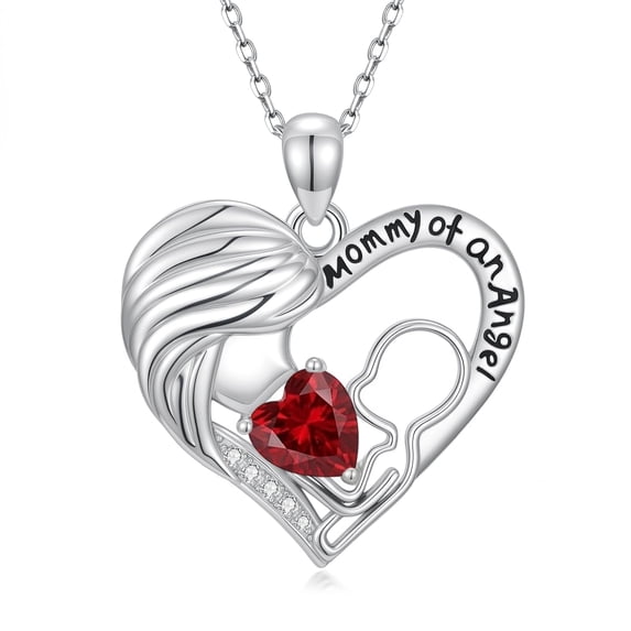 Taioiat New Mom Gift Birthstone Necklace Sliver Mommy and Angel with Birthstone for Her, Jewelry Anniversary Birthday Gifts for Women Wife Mom Her