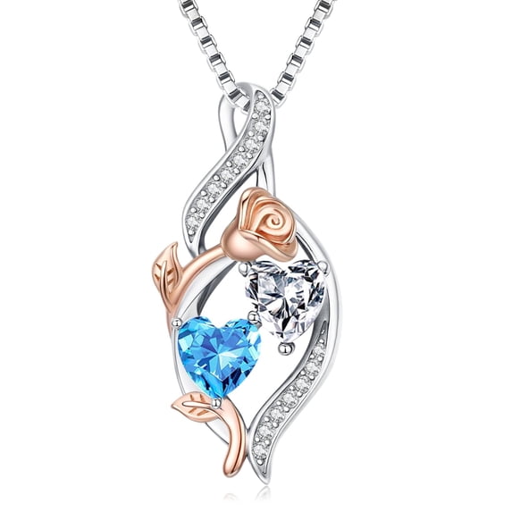 Taioiat Double Birthstone Necklaces for Women 18K Gold Plated Birthstone Rose Flower Jewelry Anniversary Valentines Day Mother's Day Birthday Gifts for Her Wife Girlfriend Mom