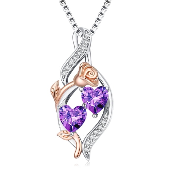 Taioiat Double Birthstone Necklaces for Women 18K Gold Plated Birthstone Rose Flower Jewelry Anniversary Valentines Day Mother's Day Birthday Gifts for Her Wife Girlfriend Mom