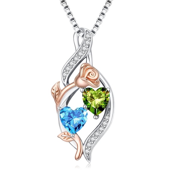 Taioiat Double Birthstone Necklaces for Women 18K Gold Plated Birthstone Rose Flower Jewelry Anniversary Valentines Day Mother's Day Birthday Gifts for Her Wife Girlfriend Mom