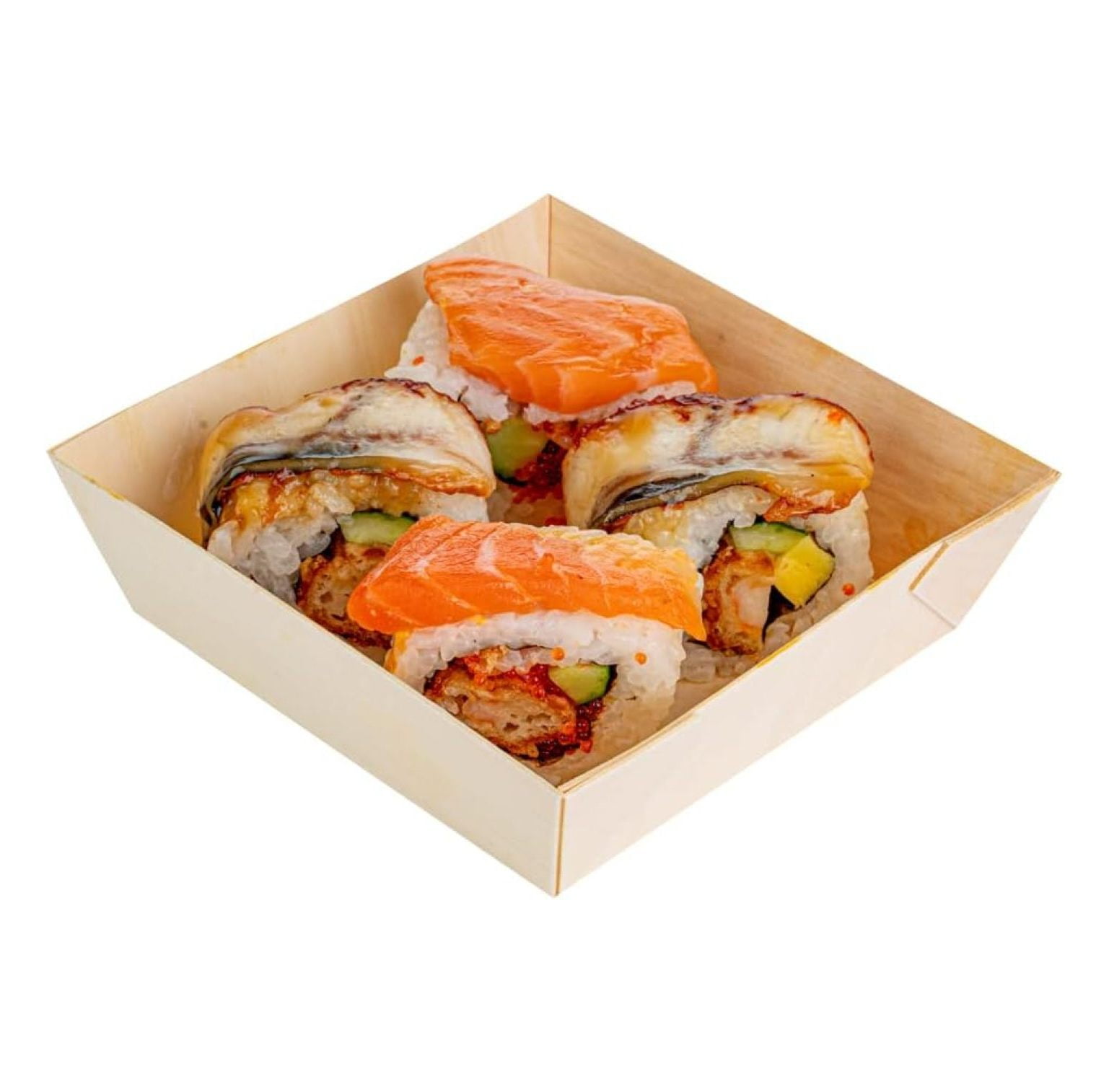 Taipei 14 Ounce Food Containers 100 Square Wooden Bento Boxes Lids