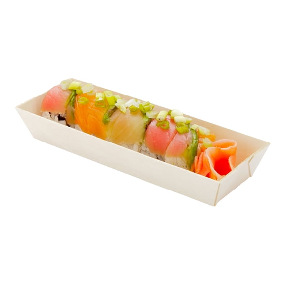 Taipei 9 oz Rectangle Poplar Long Flare Container - 7 3/4" x 2 3/4" x 1 1/4" - 100 count box