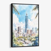 Taipei City Skyline Watercolor Wall Art Print For Colorful Urban Decor