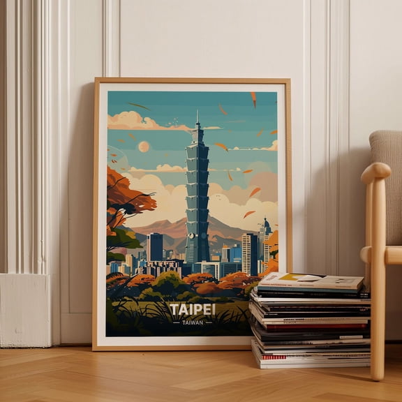 Taipei Cityscape Art Print, Taiwan Travel Poster, Unframed Paper Poster 24x36in