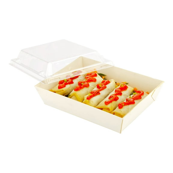 Taipei Clear Plastic Lid - Fits Rectangle Poplar Short Flare Container - 100 count box