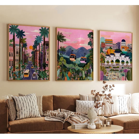 Taipei Taiwan Retro Skyline Travel Poster Unframed Paper Print