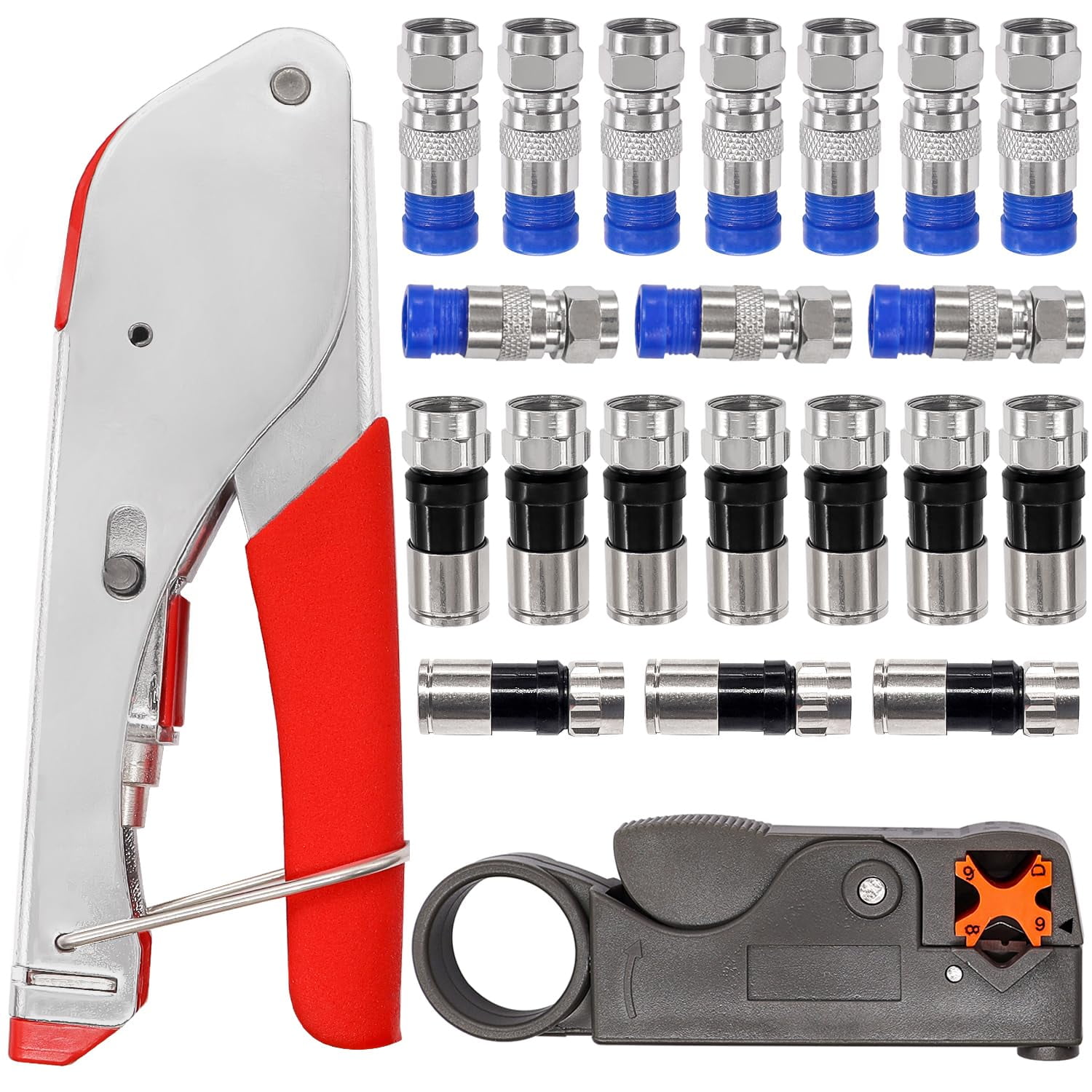 Taiss Coax Cable Crimper Tool Kit with 20 PCS F Style RG59 RG6