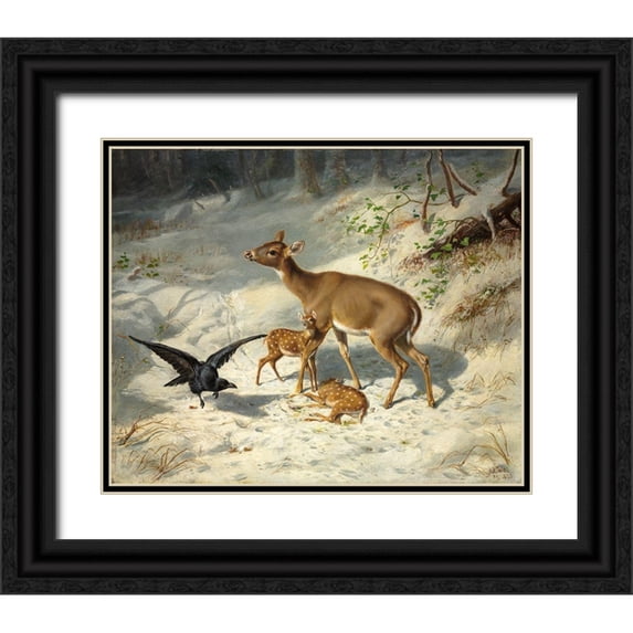 Tait, Arthur Fitzwilliam 24x20 Black Ornate Wood Framed with Double Matting Museum Art Print Titled - Maternal Solicitude