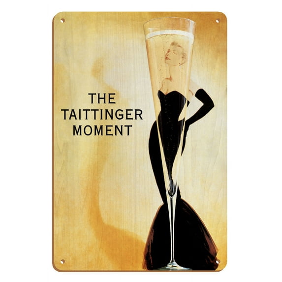 The Taittinger Moment - Champagne Advertisement featuring actress Grace Kelly - Vintage Advertising Poster by Patrick Arlet c.1988 - 8 x 12 inch Vintage Wood Art Sign