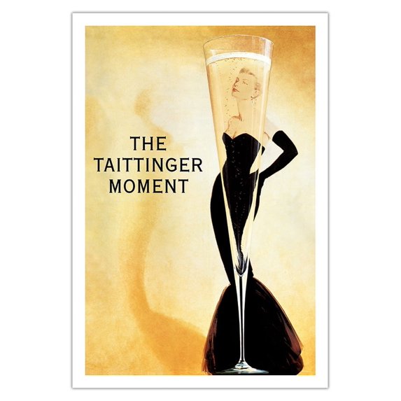 The Taittinger Moment - Champagne Advertisement featuring actress Grace Kelly - Vintage Advertising Poster by Patrick Arlet c.1988 - Fine Art Matte Paper Print (Unframed) 30x44in