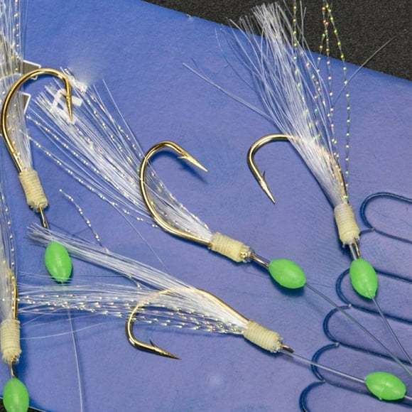 Taituoti 6 Pack/30 Hooks Mackerel Feather Fish Hook Sea Boat Beach Pier Lure Fishing Rigs